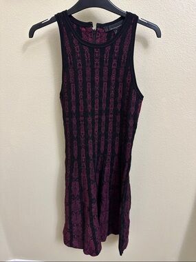 White House Black Market Black and Dark Pink Textured Knit Dress Fit and Flare S